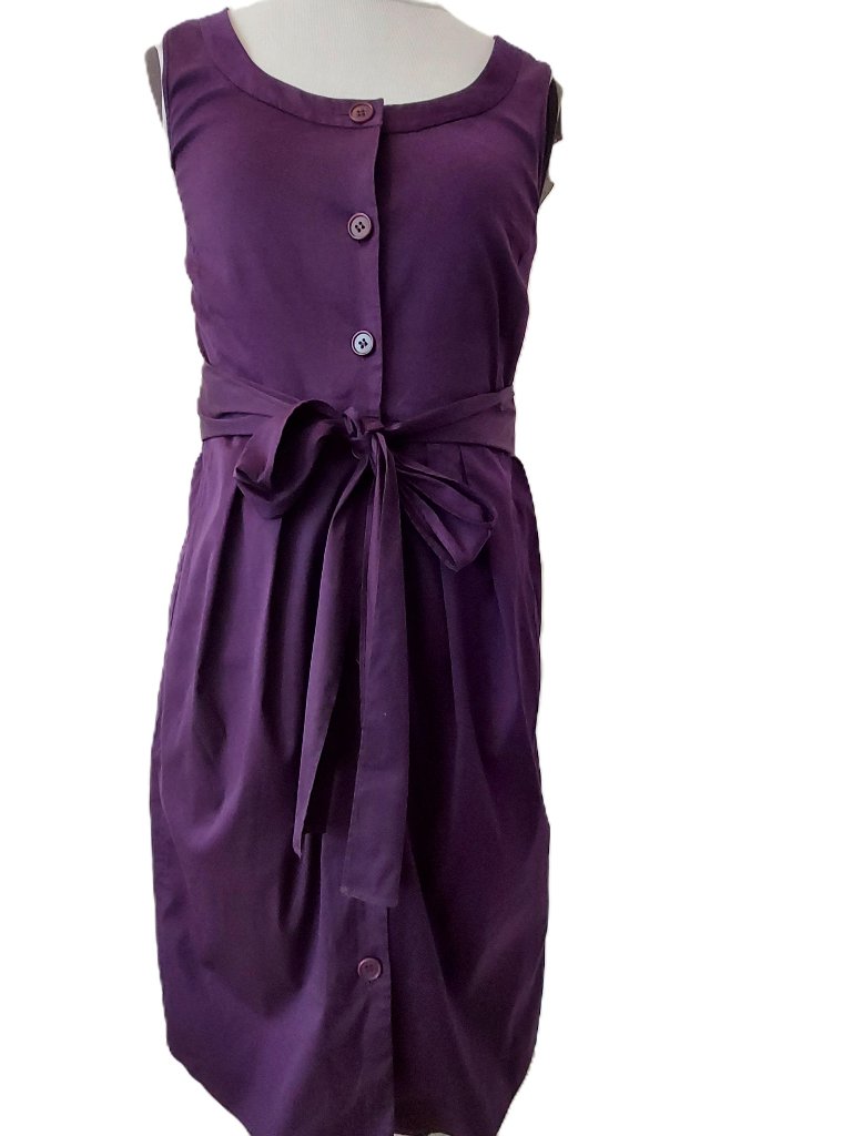 Theory "Lucilla" Button-Down Sleeveless Tie-Waist Dress. Sz 10, 74% Cotton